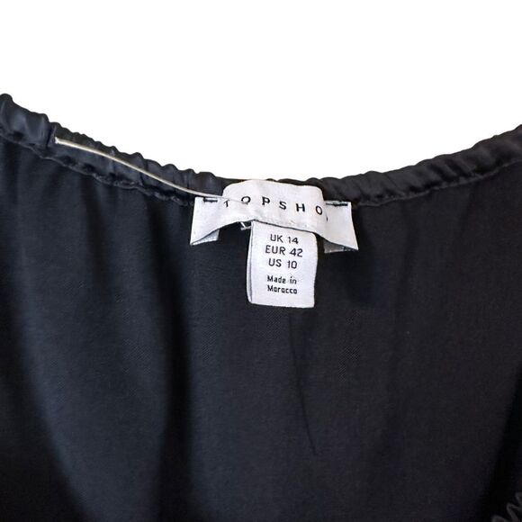 Top Shop Black Satiny Puffed Sleeve Blouse Size 10 - Picture 13 of 14